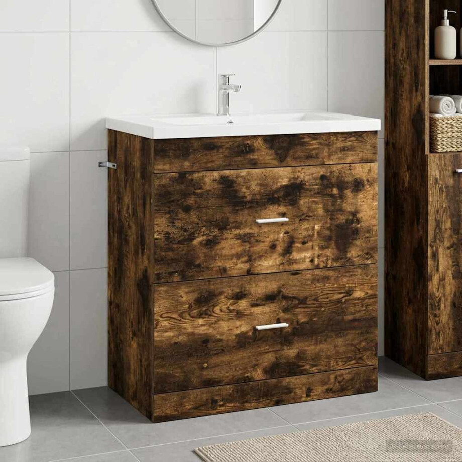 vidaXL Badkamer Onder Wasbak Kast Gerookt eiken 78,5 x 37,5 x 81 cm afbeelding 1