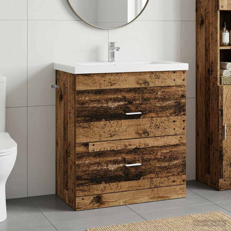 vidaXL Badkamer Onder Wasbak Kast Oud hout 78,5 x 37,5 x 81 cm afbeelding 1