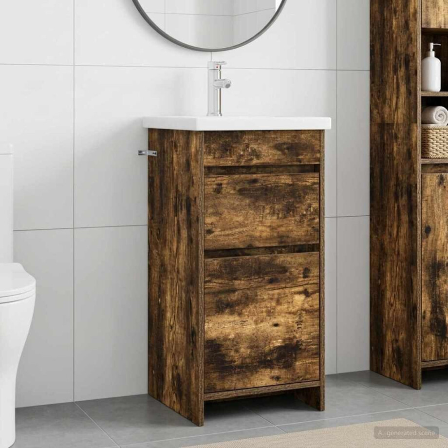 vidaXL Badkamermeubel met Wasbak Gerookt eiken 42 x 40 x 84,5 cm vidaXL Badkamermeubel met Wasbak Gerookt eiken 42 x 40 x 84,5 cm afbeelding 1