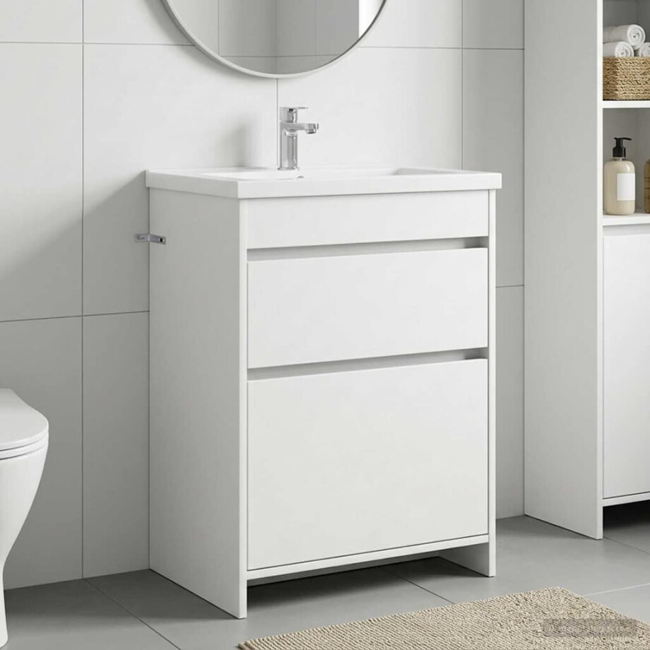 vidaXL Badkamer Onder Wasbak Kast Wit 56 x 37,5 x 81 cm Bewerkt hout afbeelding 1