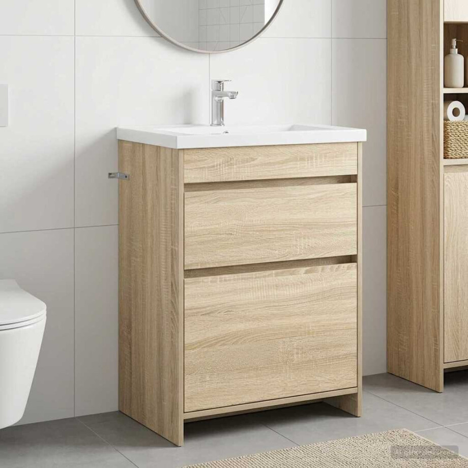 vidaXL Badkamer Onder Wasbak Kast Sonoma Eiken 56 x 37,5 x 81 cm afbeelding 1