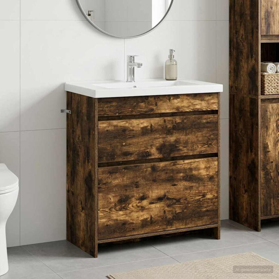 vidaXL Badkamer Onder Wasbak Kast Gerookt eiken 78,5 x 37,5 x 81 cm afbeelding 1