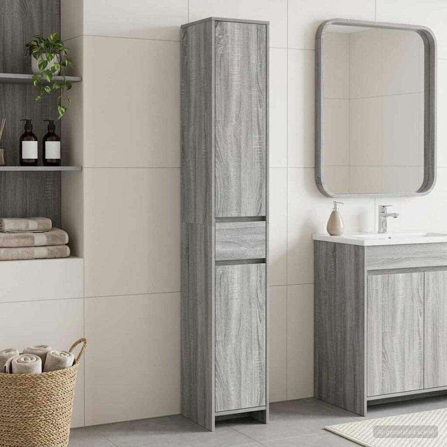 vidaXL Badkamerkast Grijs Sonoma 30 x 33 x 190 cm Bewerkt hout afbeelding 1