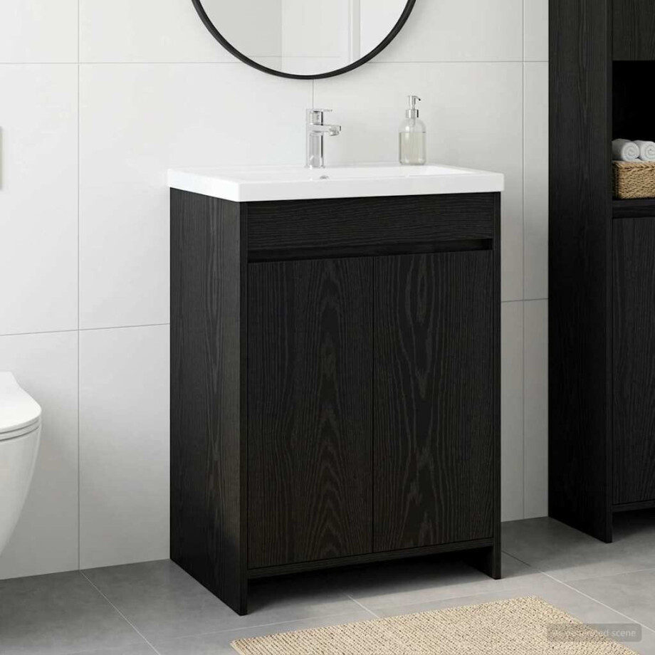 vidaXL Badkamer Onder Wasbak Kast Zwart eiken 56 x 37,5 x 81 cm vidaXL Badkamer Onder Wasbak Kast Zwart eiken 56 x 37,5 x 81 cm afbeelding 1