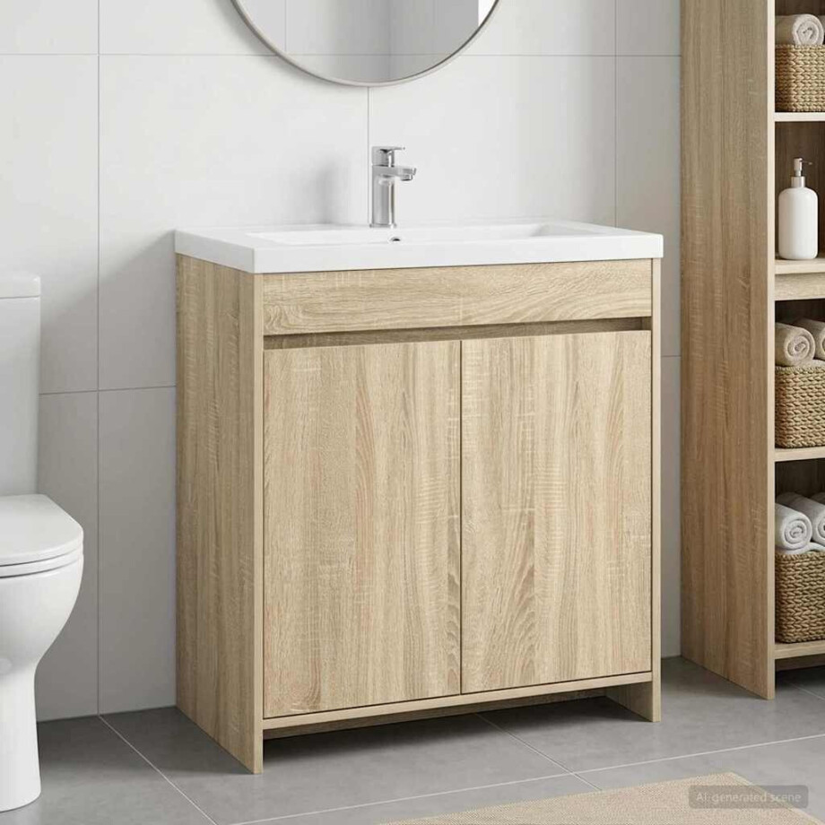vidaXL Badkamer Onder Wasbak Kast Sonoma Eiken 78,5 x 37,5 x 81 cm afbeelding 1