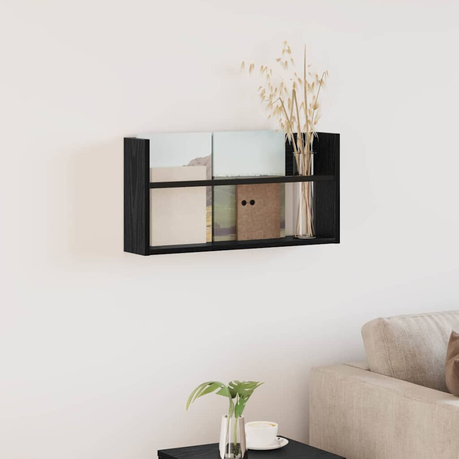 vidaXL Tijdschrift Rek Zwart Eiken 60 x 12 x 30 cm Bewerkt hout afbeelding 1