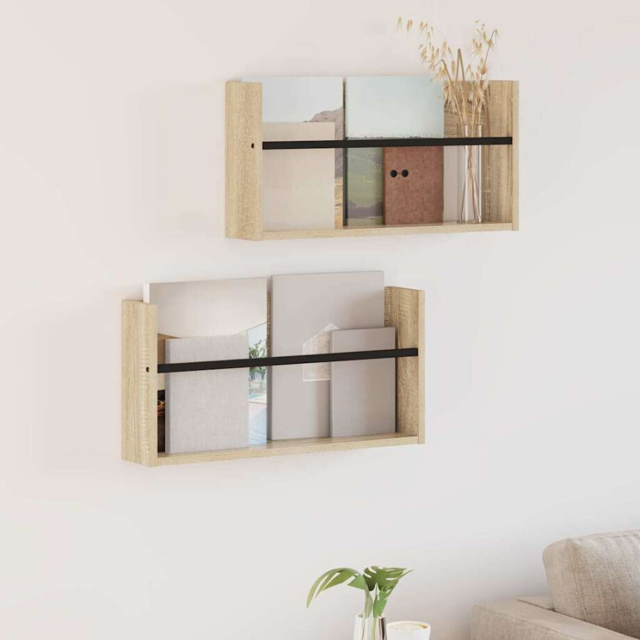 vidaXL Tijdschrift Rek 2 pcs Sonoma Eiken 60 x 12 x 30 cm Bewerkt hout afbeelding 1