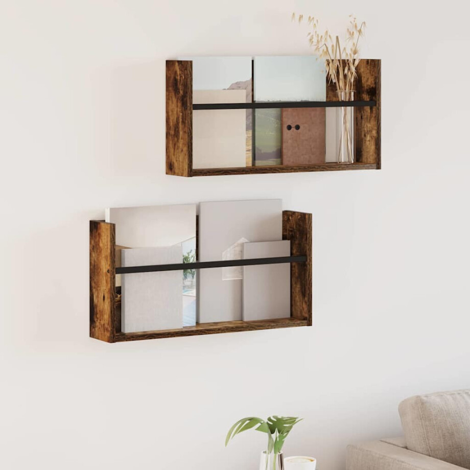 vidaXL Tijdschrift Rek met plank 2 pcs Gerookt eiken 60 x 12 x 30 cm vidaXL Tijdschrift Rek met plank 2 pcs Gerookt eiken 60 x 12 x 30 cm afbeelding 1