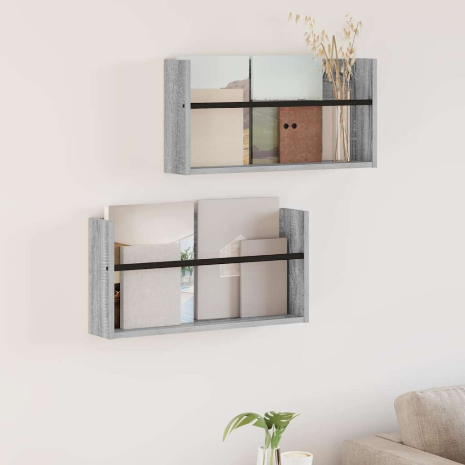 vidaXL Tijdschrift Rek 2 pcs Grijs Sonoma 60 x 12 x 30 cm Bewerkt hout vidaXL Tijdschrift Rek 2 pcs Grijs Sonoma 60 x 12 x 30 cm Bewerkt hout afbeelding 1