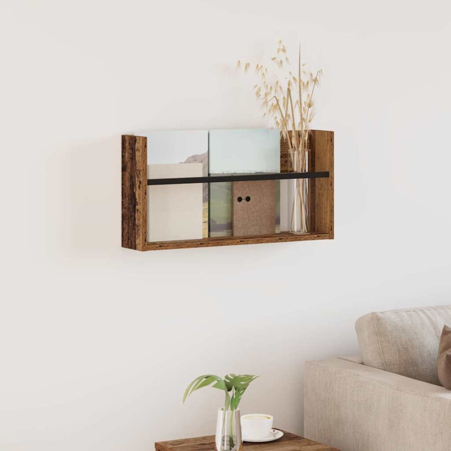 vidaXL Tijdschrift Rek met plank Oudhout 60 x 12 x 30 cm Bewerkt hout afbeelding 1