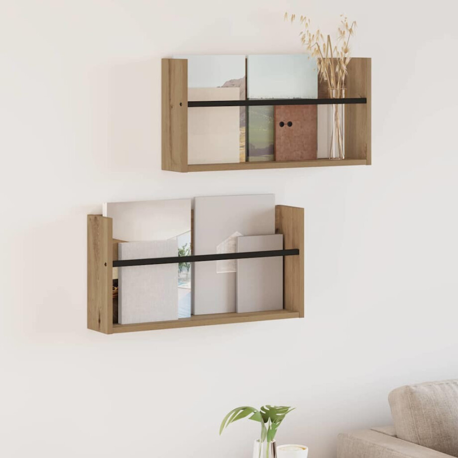 vidaXL Tijdschrift Rek met plank 2 pcs Artisan Eiken 60 x 12 x 30 cm vidaXL Tijdschrift Rek met plank 2 pcs Artisan Eiken 60 x 12 x 30 cm afbeelding 1