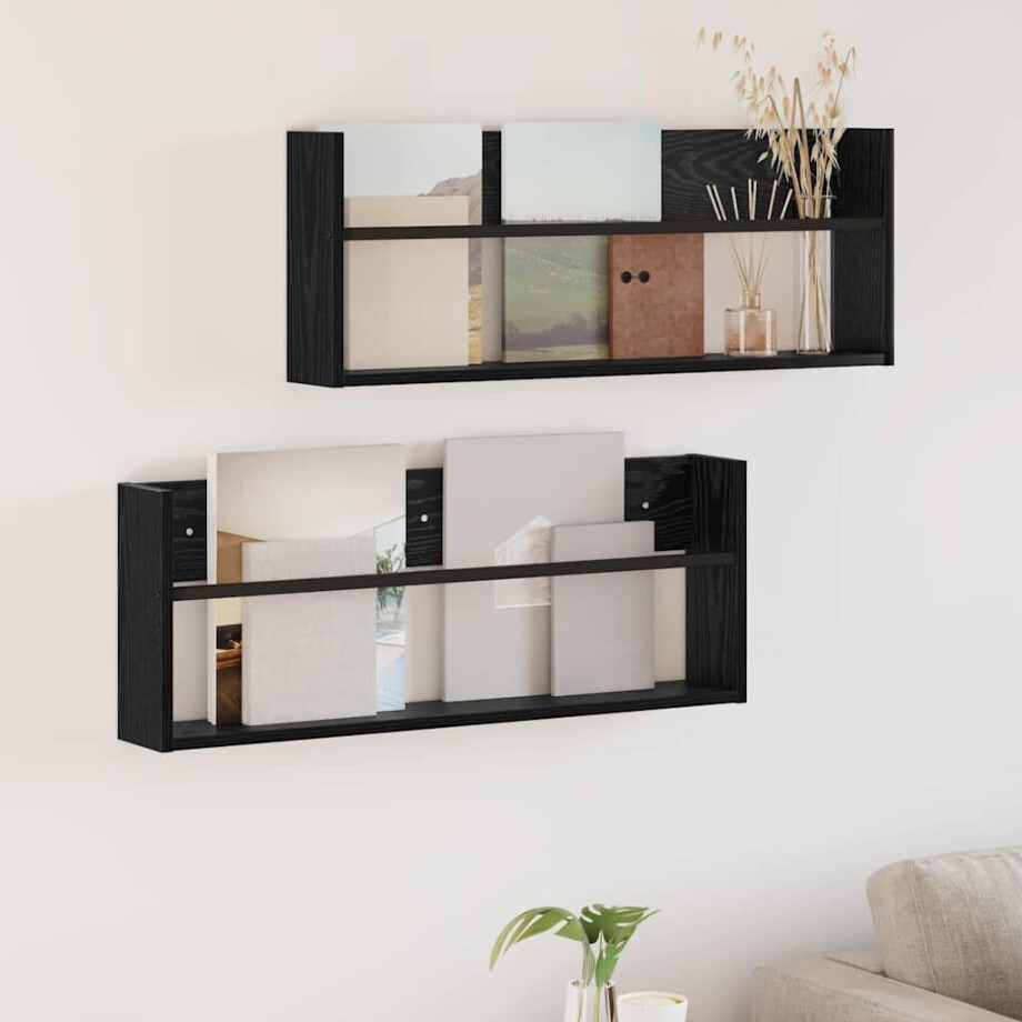vidaXL Tijdschrift Rek 2 pcs Zwart Eiken 80 x 12 x 30 cm Bewerkt hout vidaXL Tijdschrift Rek 2 pcs Zwart Eiken 80 x 12 x 30 cm Bewerkt hout afbeelding 1