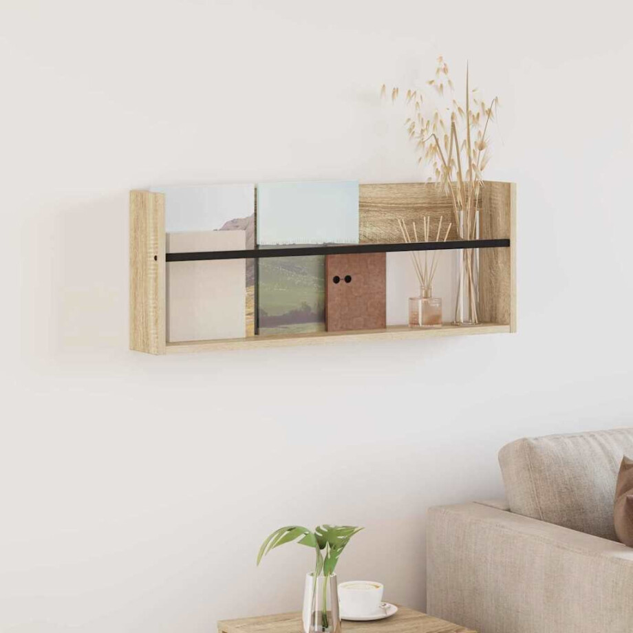 vidaXL Tijdschrift Rek Sonoma Eiken 80 x 12 x 30 cm Bewerkt hout afbeelding 1