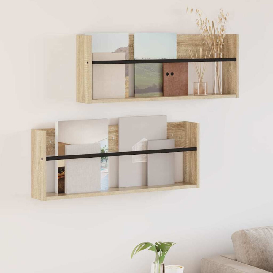 vidaXL Tijdschrift Rek 2 pcs Sonoma Eiken 80 x 12 x 30 cm Bewerkt hout afbeelding 1
