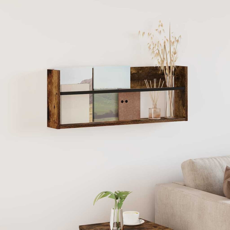 vidaXL Tijdschrift Rek Gerookt eiken 80 x 12 x 30 cm Bewerkt hout afbeelding 1