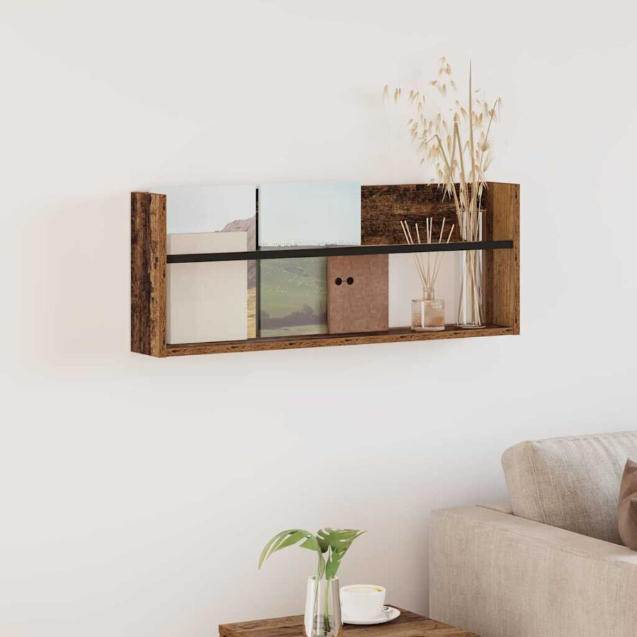 vidaXL Tijdschrift Rek met plank Oudhout 80 x 12 x 30 cm Bewerkt hout afbeelding 1