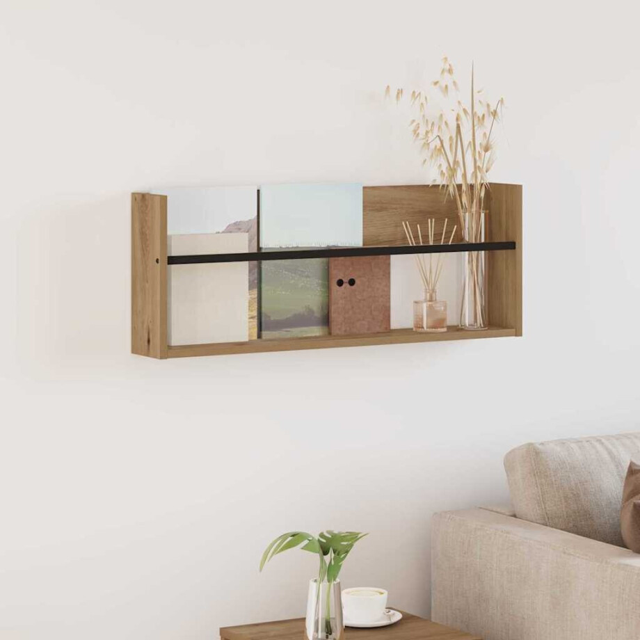 vidaXL Tijdschrift Rek Artisan Eiken 80 x 12 x 30 cm Bewerkt hout afbeelding 1