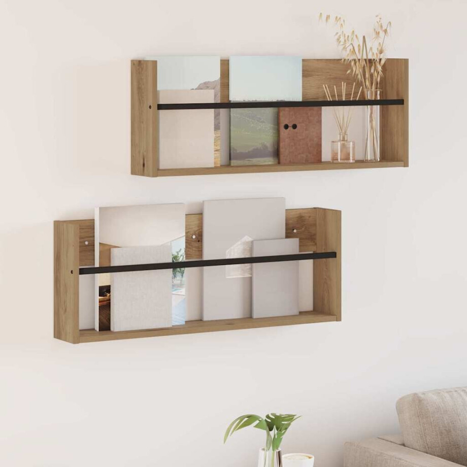vidaXL Tijdschrift Rek met plank 2 pcs Artisan Eiken 80 x 12 x 30 cm vidaXL Tijdschrift Rek met plank 2 pcs Artisan Eiken 80 x 12 x 30 cm afbeelding 1