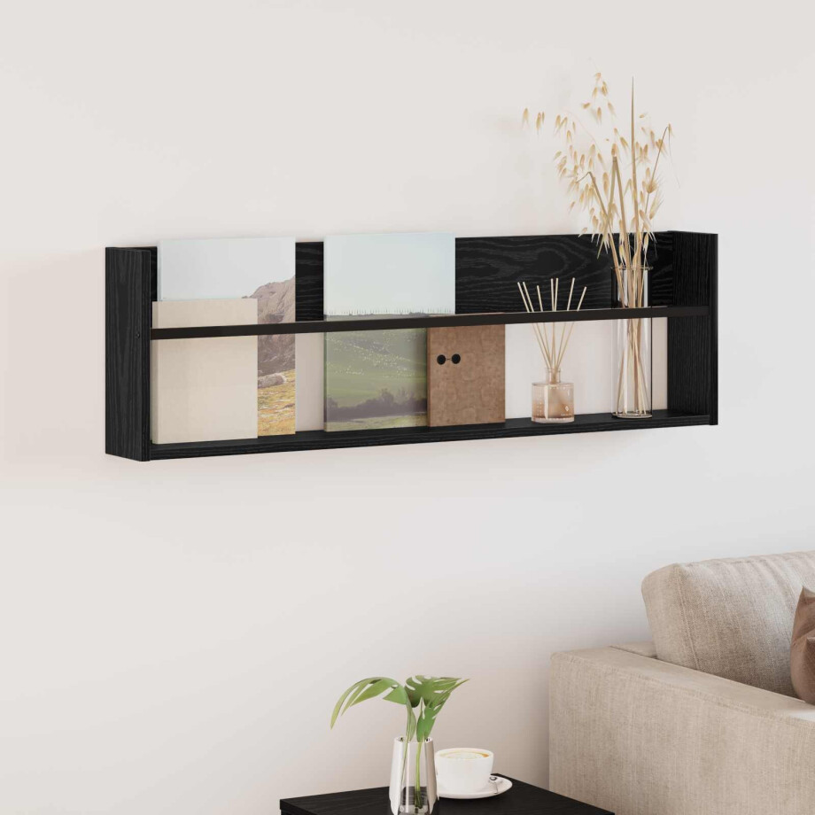 vidaXL Tijdschrift Rek Zwart Eiken 100 x 12 x 30 cm Bewerkt hout afbeelding 1