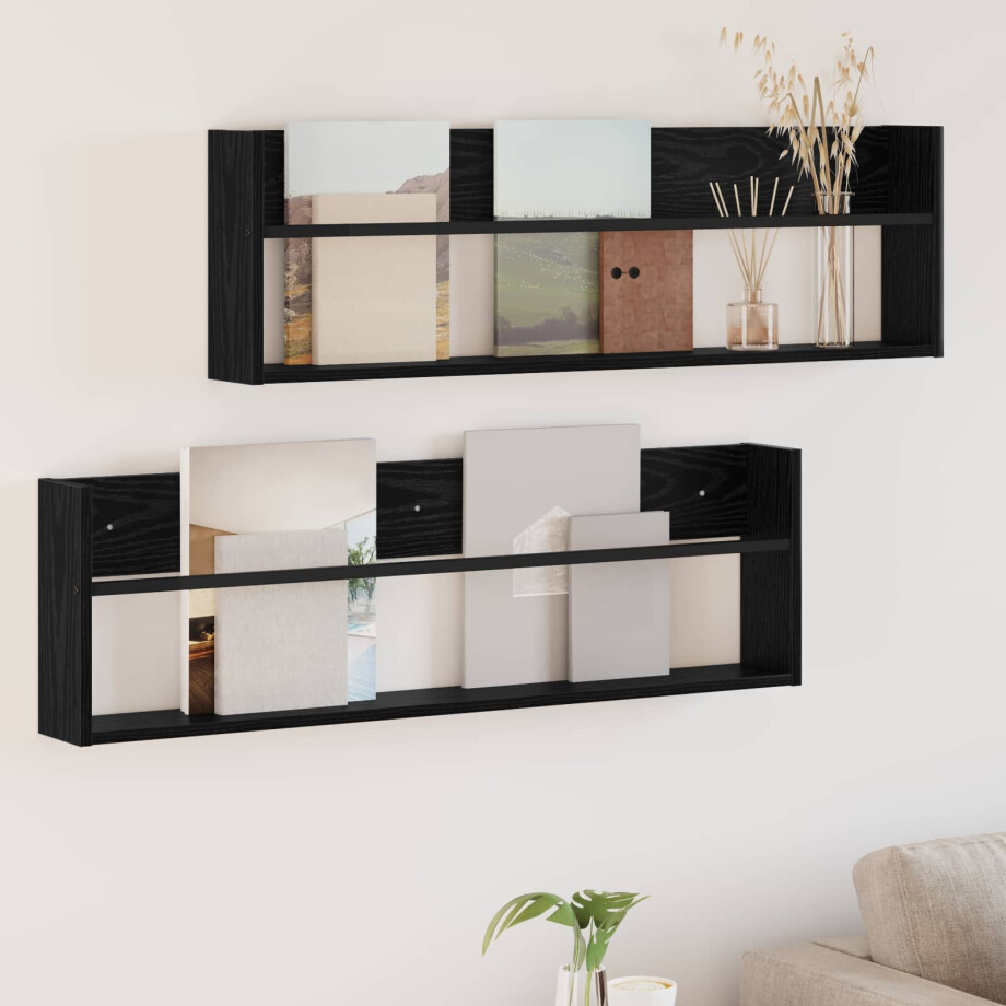 vidaXL Tijdschrift Rek 2 pcs Zwart Eiken 100 x 12 x 30 cm Bewerkt hout vidaXL Tijdschrift Rek 2 pcs Zwart Eiken 100 x 12 x 30 cm Bewerkt hout afbeelding 1