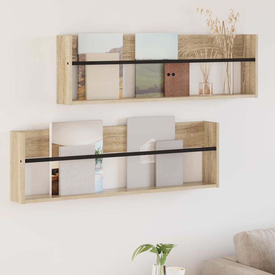 vidaXL Tijdschrift Rek met plank 2 pcs Sonoma Eiken 100 x 12 x 30 cm vidaXL Tijdschrift Rek met plank 2 pcs Sonoma Eiken 100 x 12 x 30 cm afbeelding 1