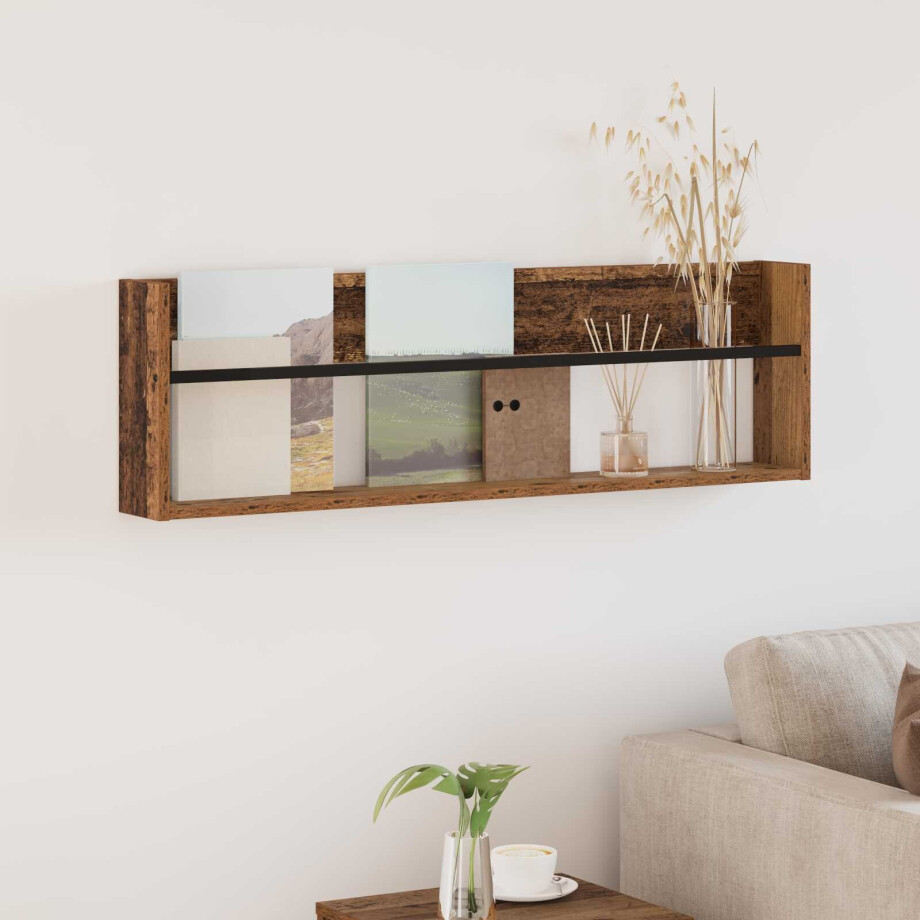 vidaXL Tijdschrift Rek met plank Oudhout 100 x 12 x 30 cm Bewerkt hout afbeelding 1