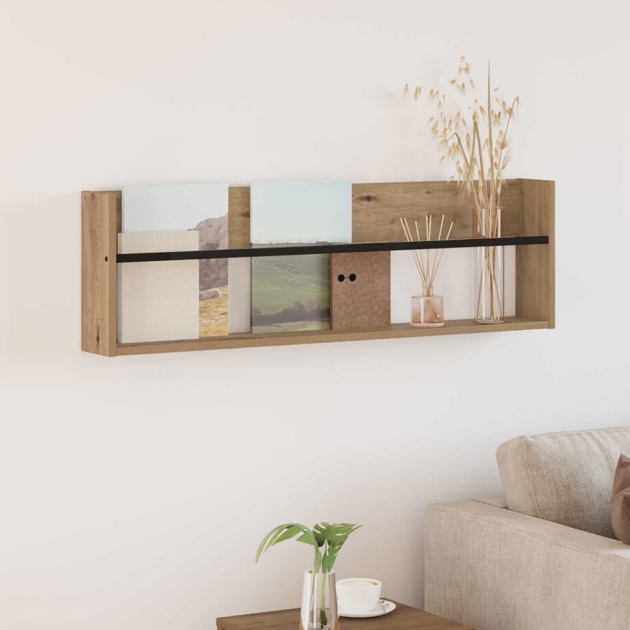 vidaXL Tijdschrift Rek Artisan Eiken 100 x 12 x 30 cm Bewerkt hout afbeelding 1