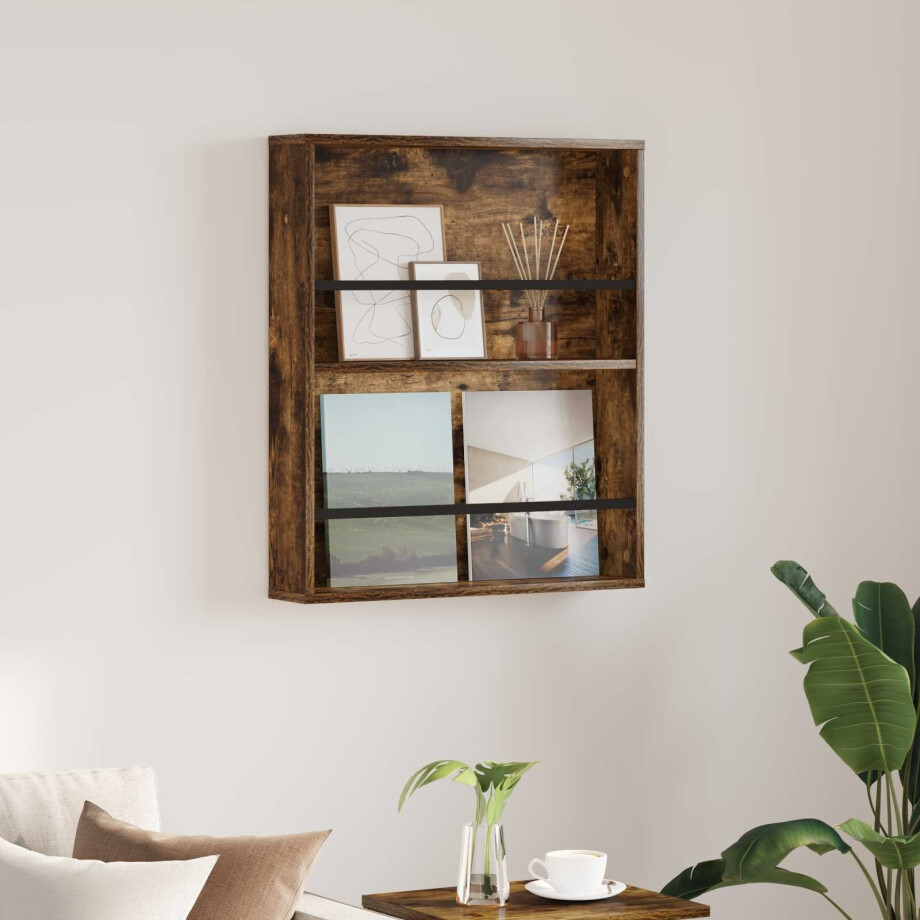 vidaXL Tijdschrift Rek Gerookt eiken 60 x 12 x 70 cm Bewerkt hout afbeelding 1