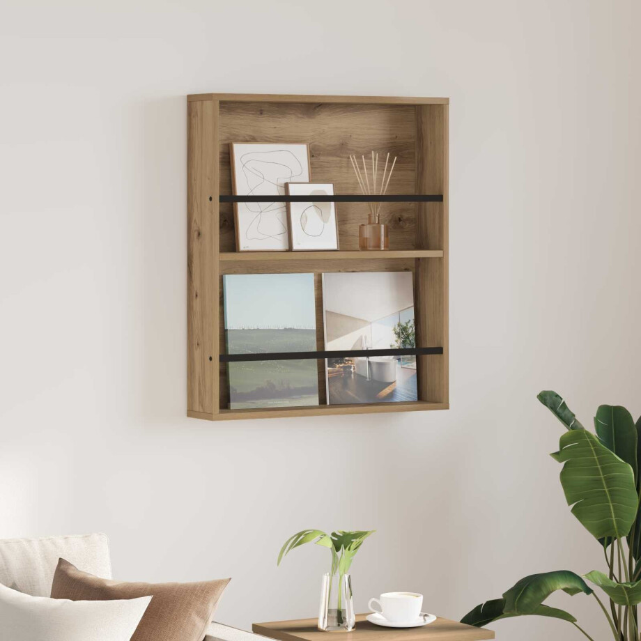 vidaXL Tijdschrift Rek Artisan Eiken 60 x 12 x 70 cm Bewerkt hout afbeelding 1