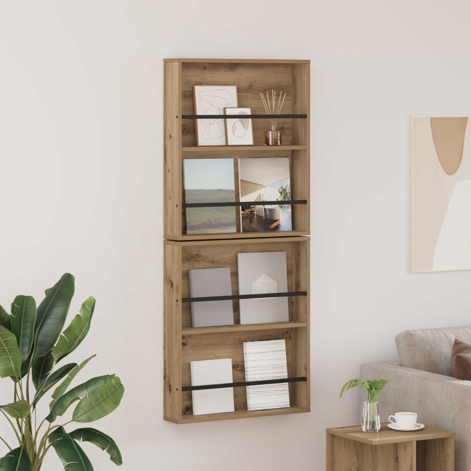 vidaXL Tijdschrift Rek met plank 2 pcs Artisan Eiken 60 x 12 x 70 cm afbeelding 1