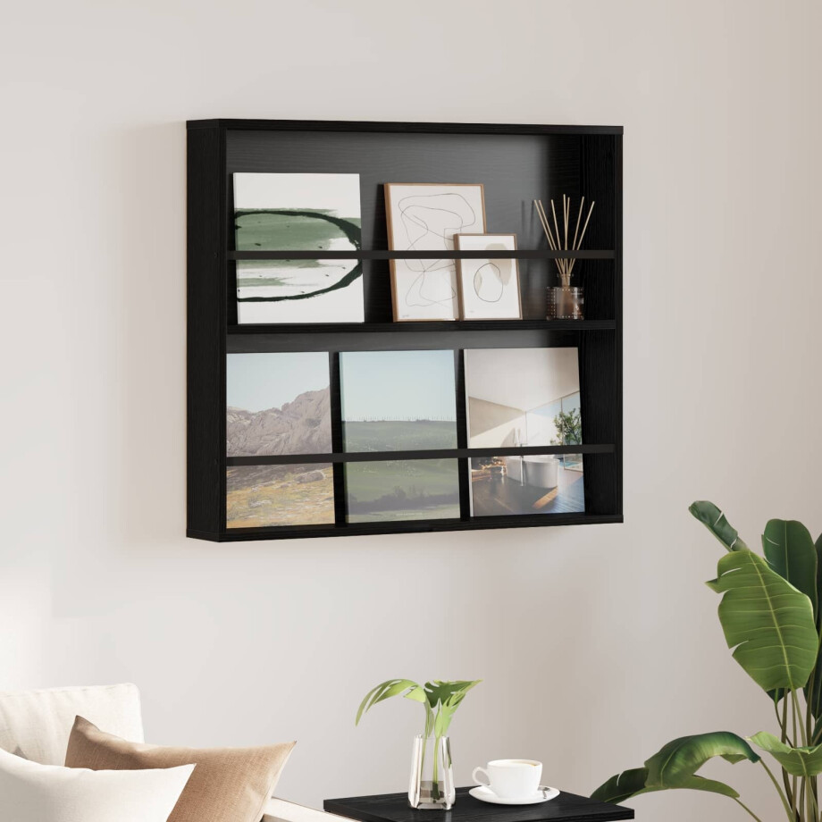 vidaXL Tijdschrift Rek Zwart Eiken 80 x 12 x 70 cm Bewerkt hout afbeelding 1