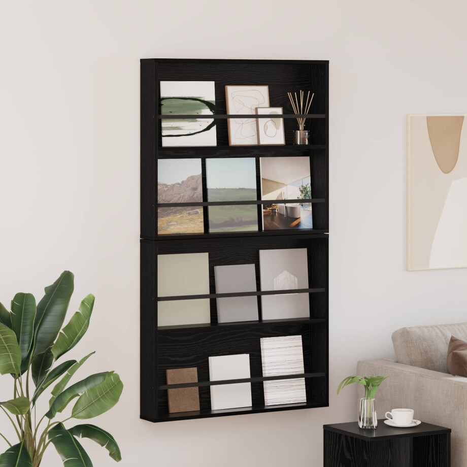 vidaXL Tijdschrift Rek 2 pcs Zwart Eiken 80 x 12 x 70 cm Bewerkt hout afbeelding 1