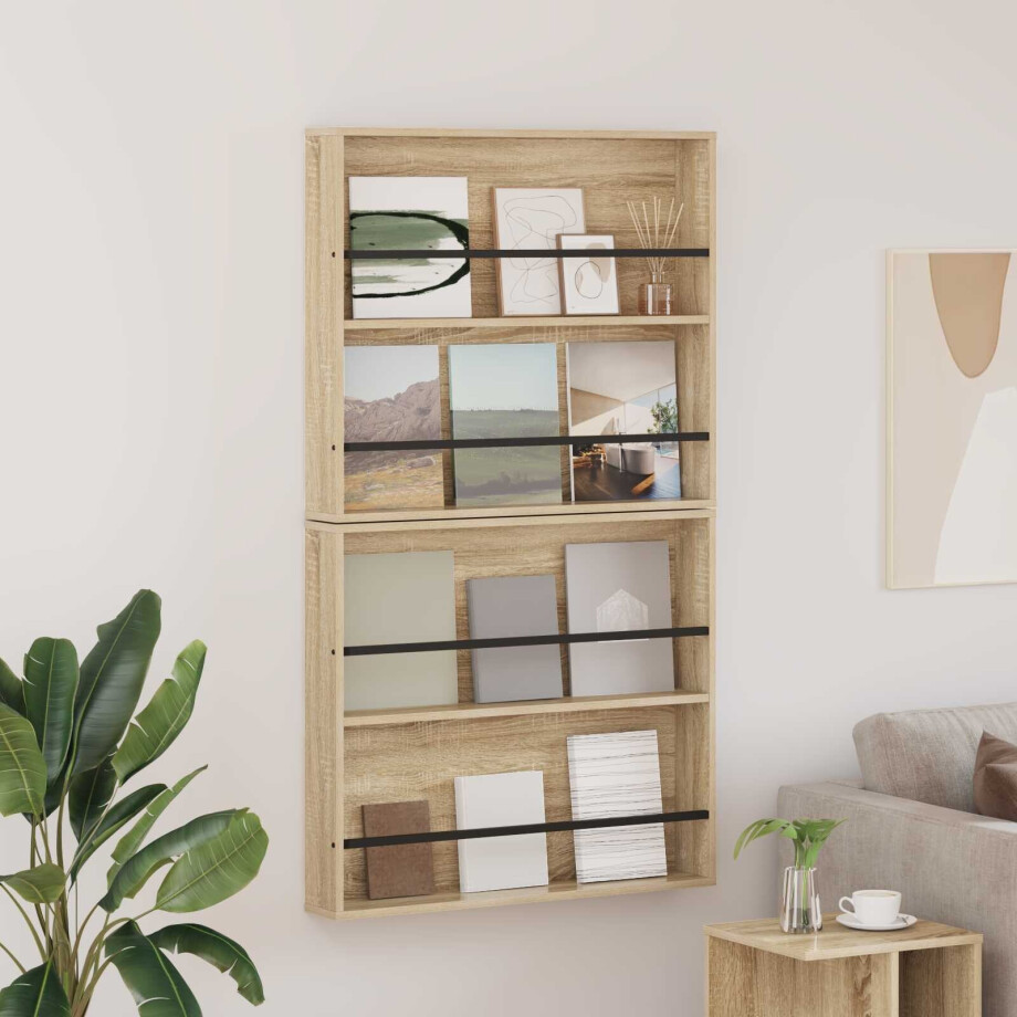 vidaXL Tijdschrift Rek 2 pcs Sonoma Eiken 80 x 12 x 70 cm Bewerkt hout afbeelding 1