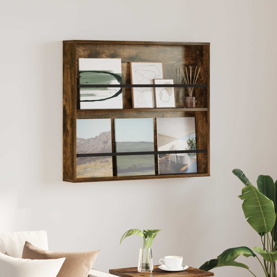 vidaXL Tijdschrift Rek Gerookt eiken 80 x 12 x 70 cm Bewerkt hout afbeelding 1