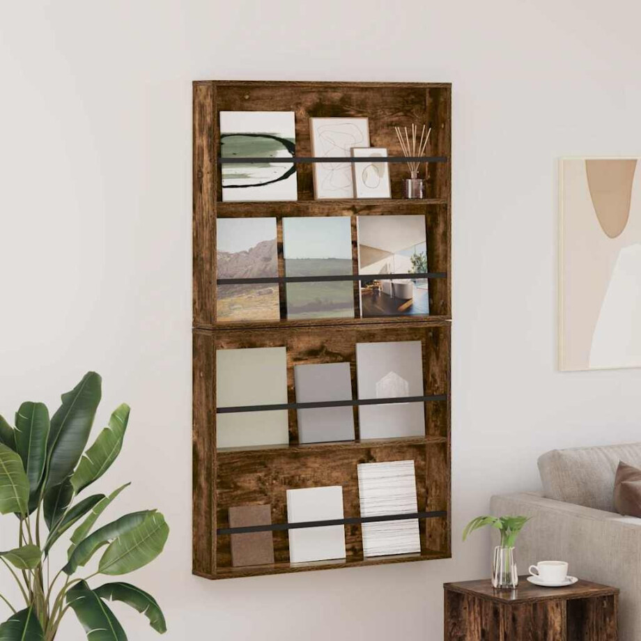 vidaXL Tijdschrift Rek met plank 2 pcs Gerookt eiken 80 x 12 x 70 cm vidaXL Tijdschrift Rek met plank 2 pcs Gerookt eiken 80 x 12 x 70 cm afbeelding 1