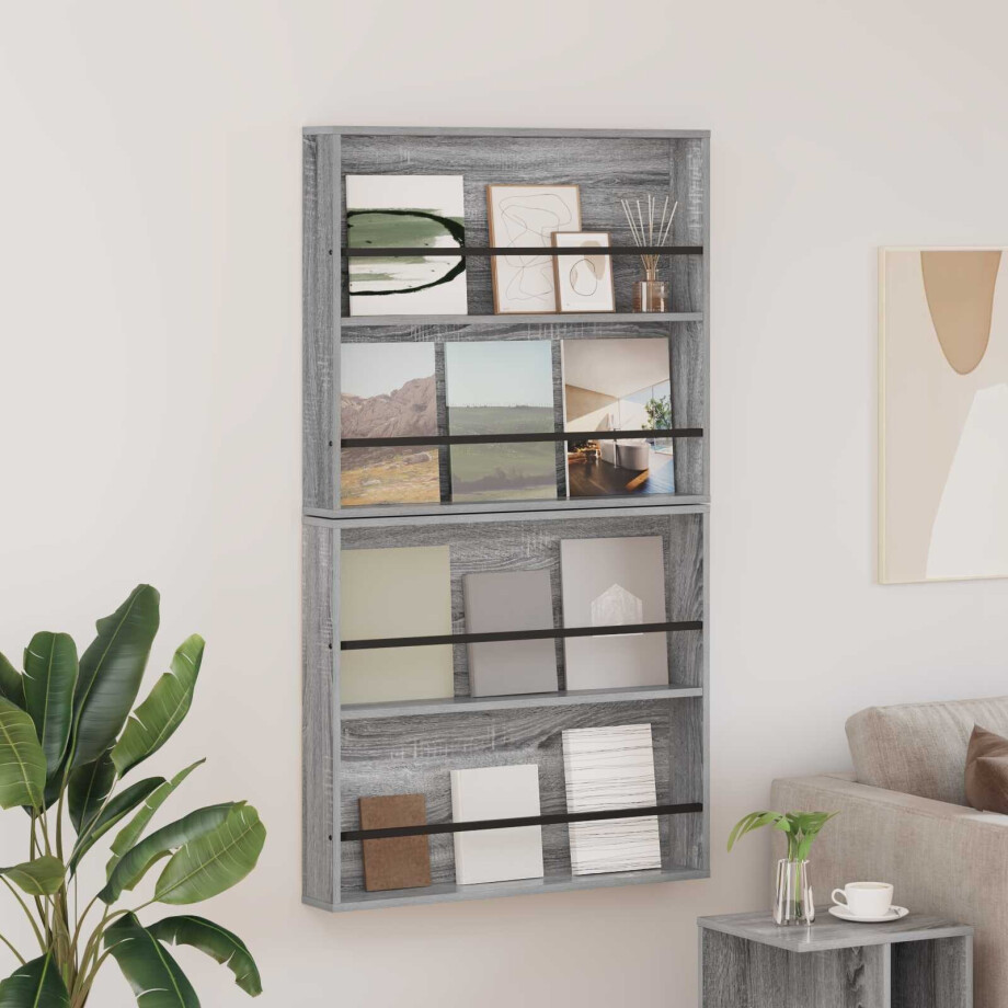 vidaXL Tijdschrift Rek 2 pcs Grijs Sonoma 80 x 12 x 70 cm Bewerkt hout afbeelding 1