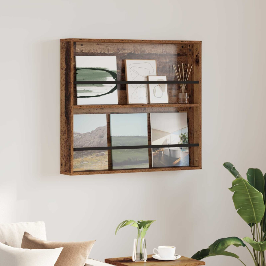 vidaXL Tijdschrift Rek met plank Oudhout 80 x 12 x 70 cm Bewerkt hout afbeelding 1