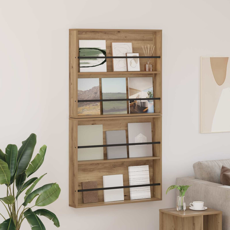 vidaXL Tijdschrift Rek met plank 2 pcs Artisan Eiken 80 x 12 x 70 cm afbeelding 1