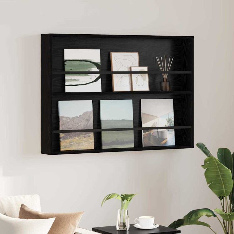 vidaXL Tijdschrift Rek Zwart Eiken 100 x 12 x 70 cm Bewerkt hout afbeelding 1