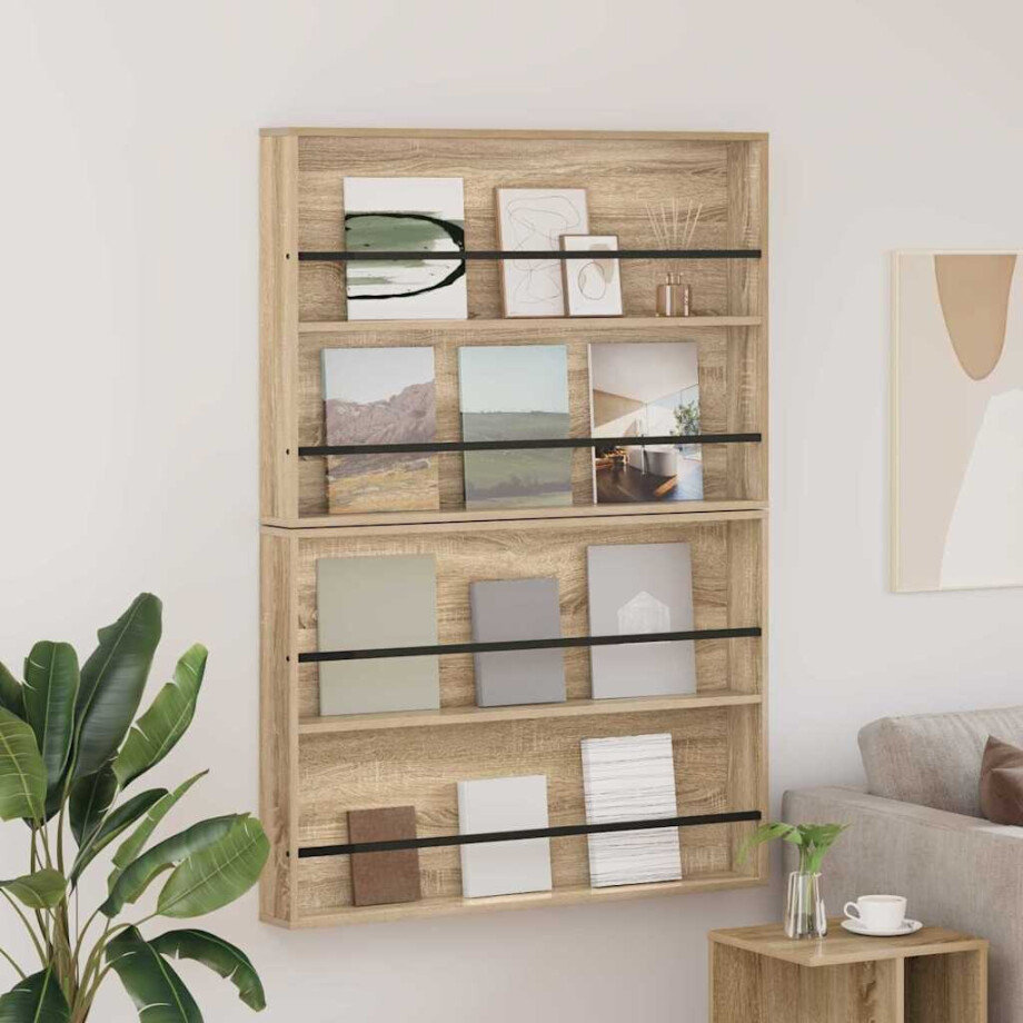vidaXL Tijdschrift Rek met plank 2 pcs Sonoma Eiken 100 x 12 x 70 cm afbeelding 1