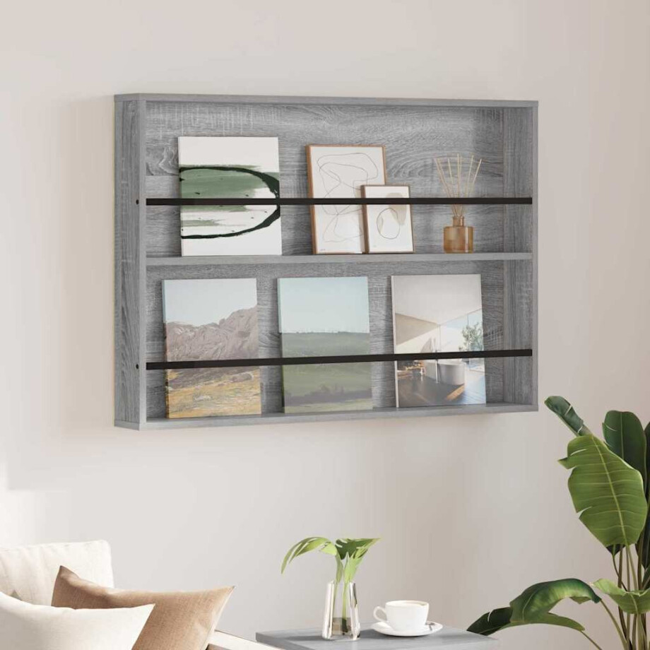 vidaXL Tijdschrift Rek Grijs Sonoma 100 x 12 x 70 cm Bewerkt hout afbeelding 1