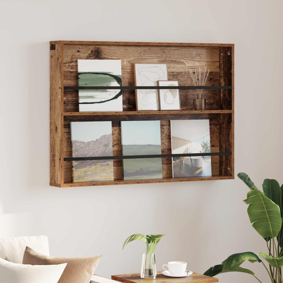 vidaXL Tijdschrift Rek met plank Oudhout 100 x 12 x 70 cm Bewerkt hout afbeelding 1