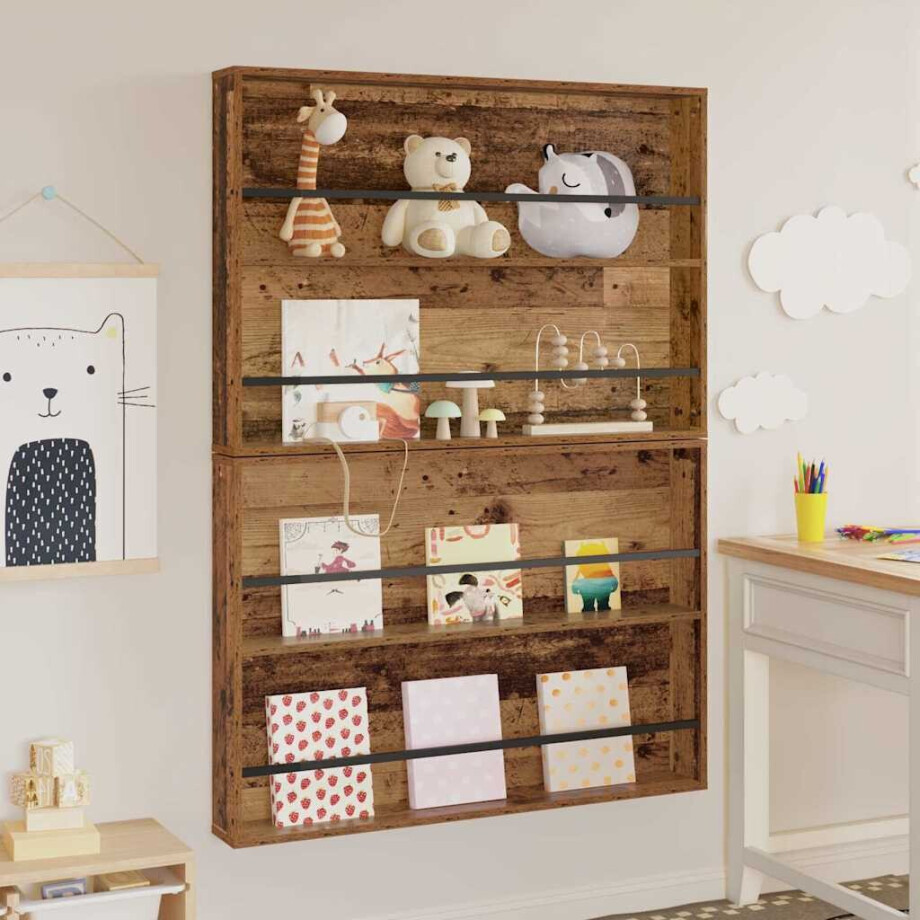 vidaXL Tijdschrift Rek 2 pcs Oudhout 100 x 12 x 70 cm Bewerkt hout afbeelding 1