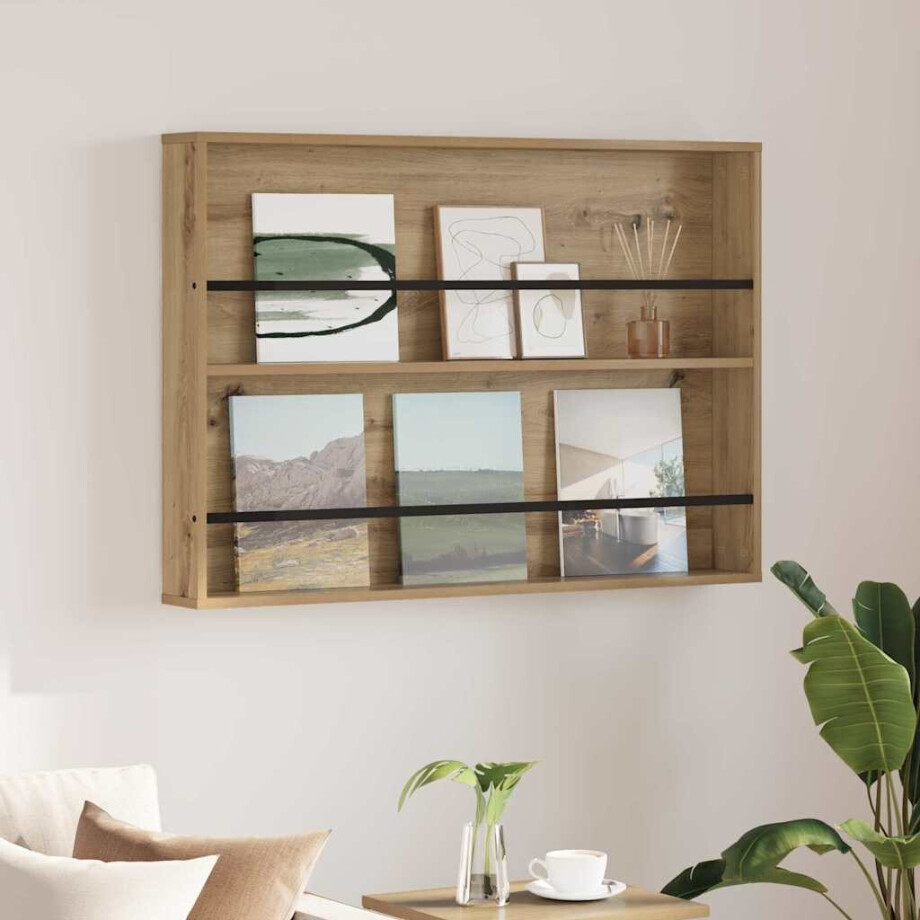 vidaXL Tijdschrift Rek Artisan Eiken 100 x 12 x 70 cm Bewerkt hout afbeelding 1