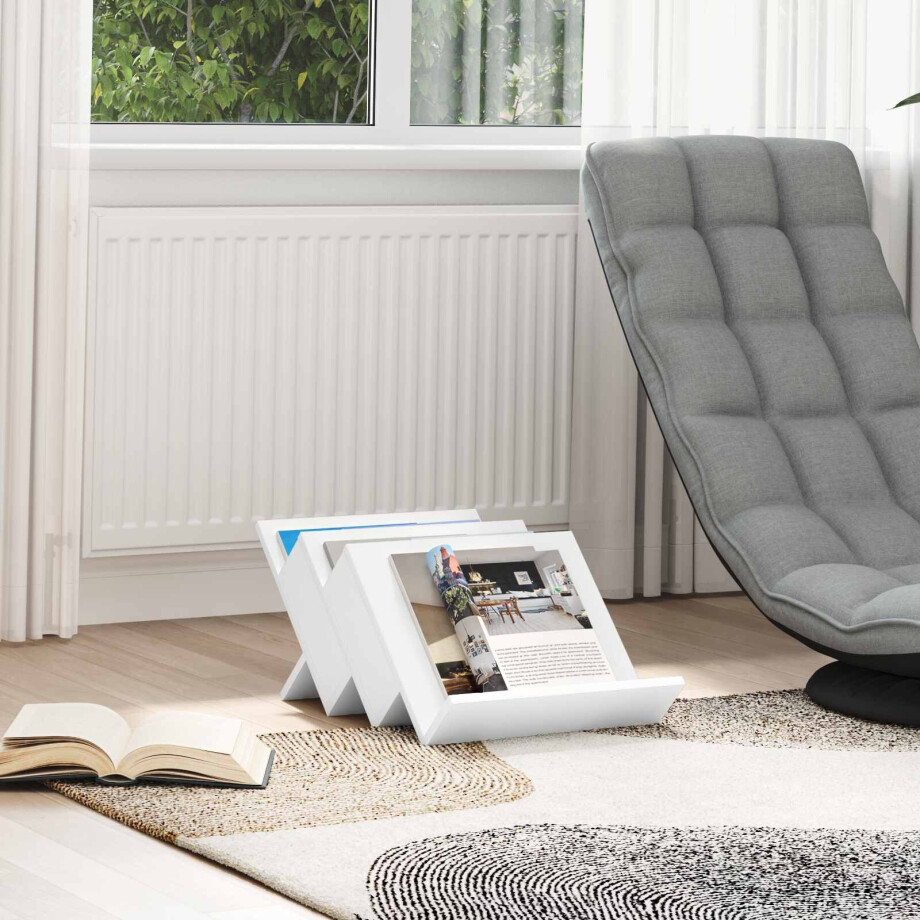 vidaXL Tijdschrift Rek met plank Wit 53 x 40 x 28,5 cm Bewerkt hout afbeelding 1