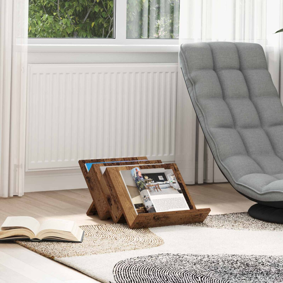 vidaXL Tijdschrift Rek Oudhout 53 x 40 x 28,5 cm Bewerkt hout afbeelding 1