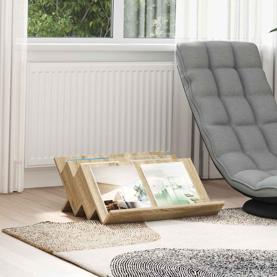 vidaXL Tijdschrift Rek Sonoma Eiken 65 x 53 x 28,5 cm Bewerkt hout afbeelding 1