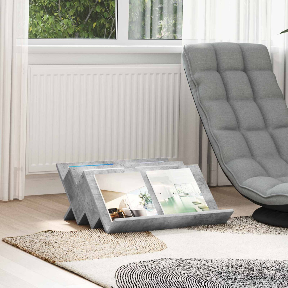 vidaXL Tijdschrift Rek Concerte Grijs 65 x 53 x 28,5 cm Bewerkt hout afbeelding 1