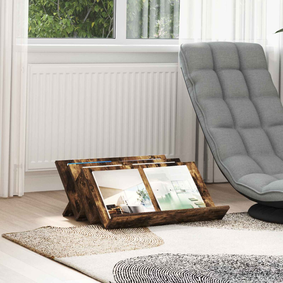 vidaXL Tijdschrift Rek Gerookt eiken 65 x 53 x 28,5 cm Bewerkt hout afbeelding 1