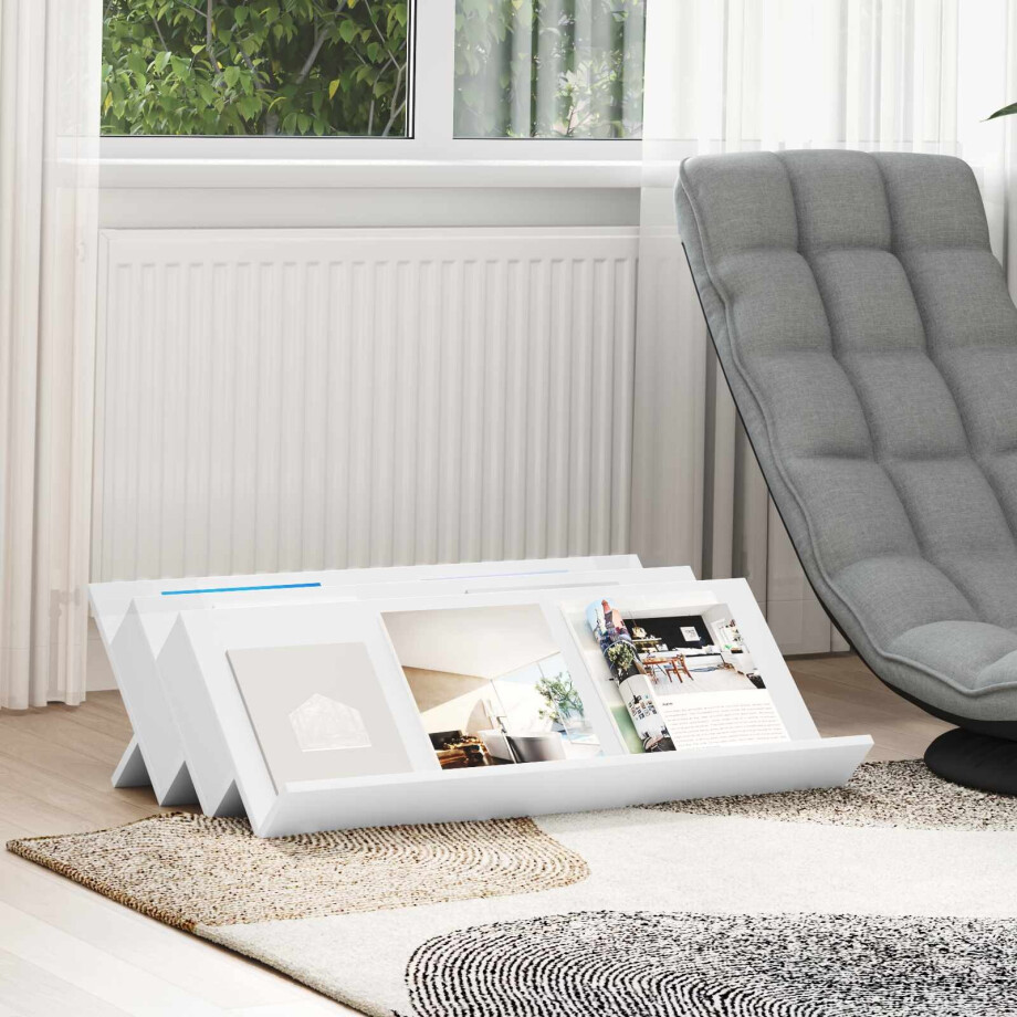vidaXL Tijdschrift Rek met plank Wit 90 x 53 x 28,5 cm Bewerkt hout afbeelding 1